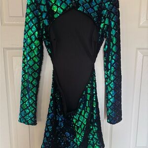 Sequin Green and Blue Dress beautiful marmeid dress prom dress
